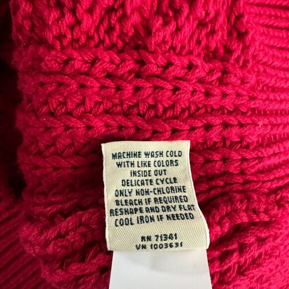 L.L. Bean Fisherman Sweater Womens Large Red Cable Knit‎ Cotton Chunky FS-1317 - Picture 8 of 8